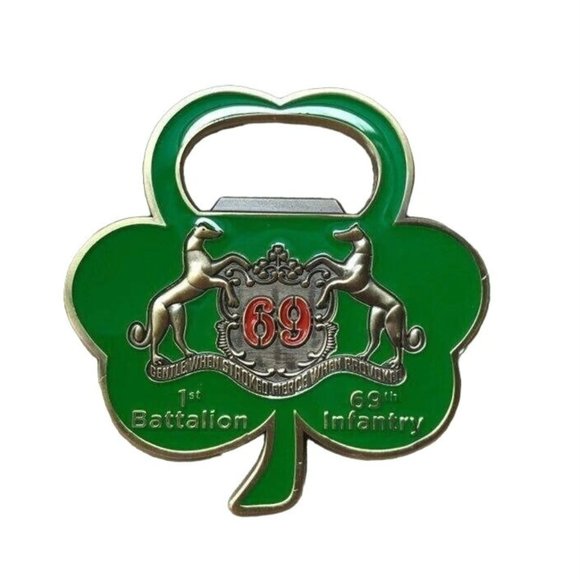 Fighting 69th New York Infantry Clover Bottle Opener 2.5” Challenge Coin Diecast - Picture 2 of 8